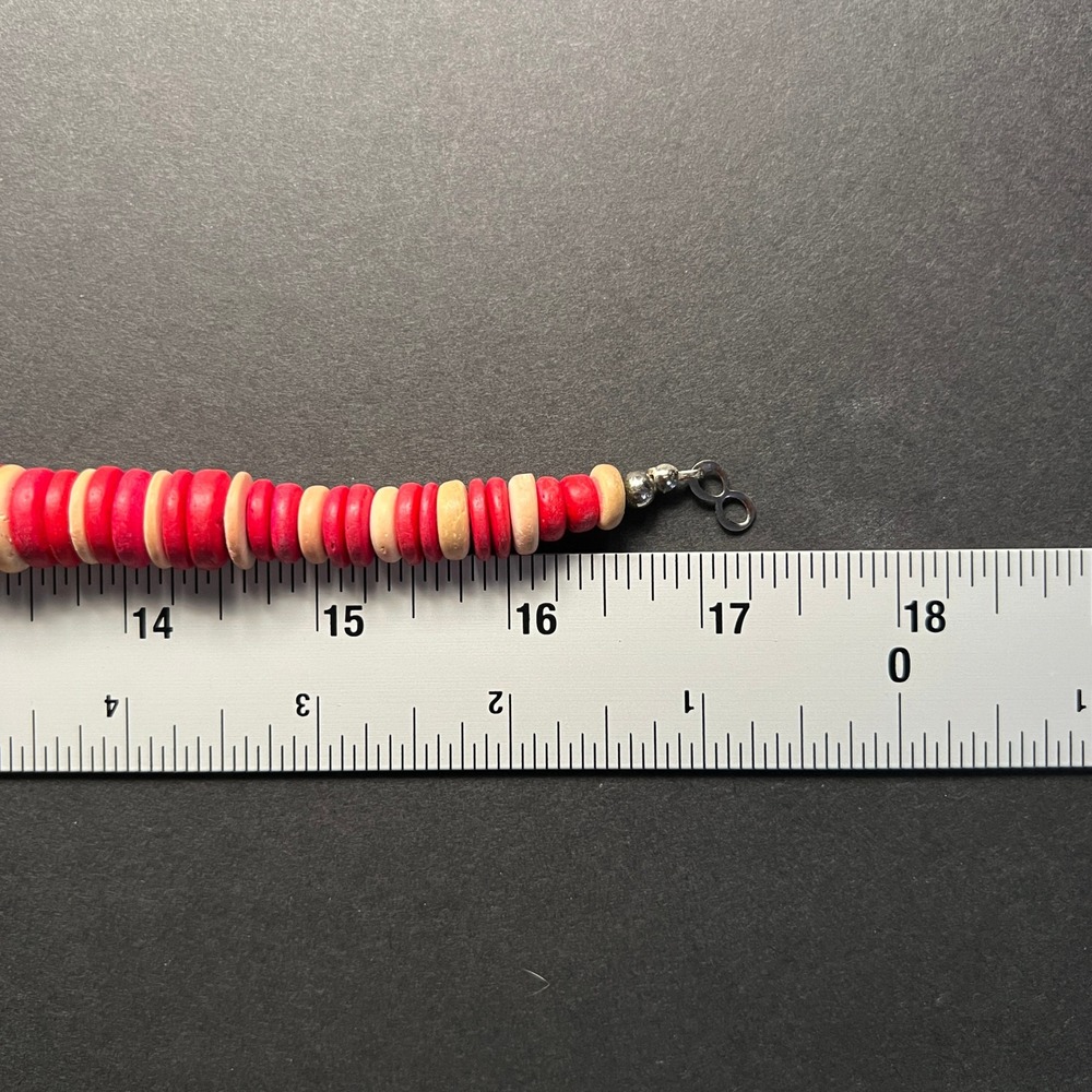 Vintage Wooden Disc Necklace Chunky Red Cream Natural Boho Graduated Choker - Picture 7 of 10